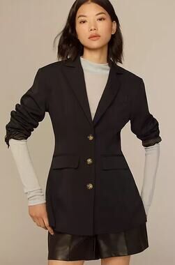 Anthropologie Dark Navy Blue Sculpted Blazer 4 Tailored Workwear Jacket 3 Button